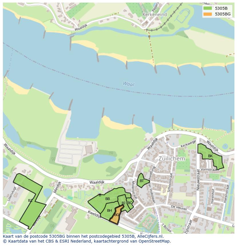 Afbeelding van het postcodegebied 5305 BG op de kaart.