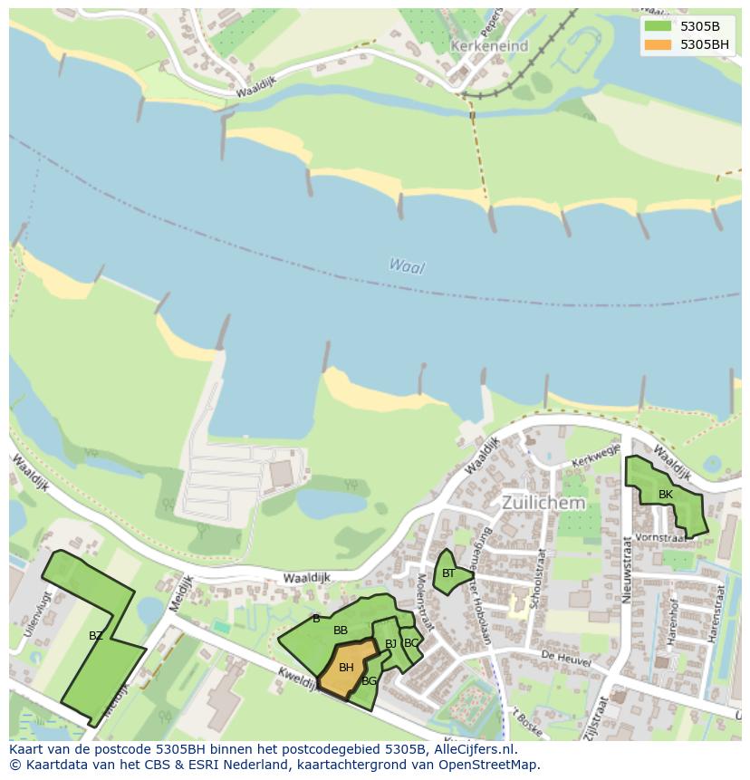 Afbeelding van het postcodegebied 5305 BH op de kaart.