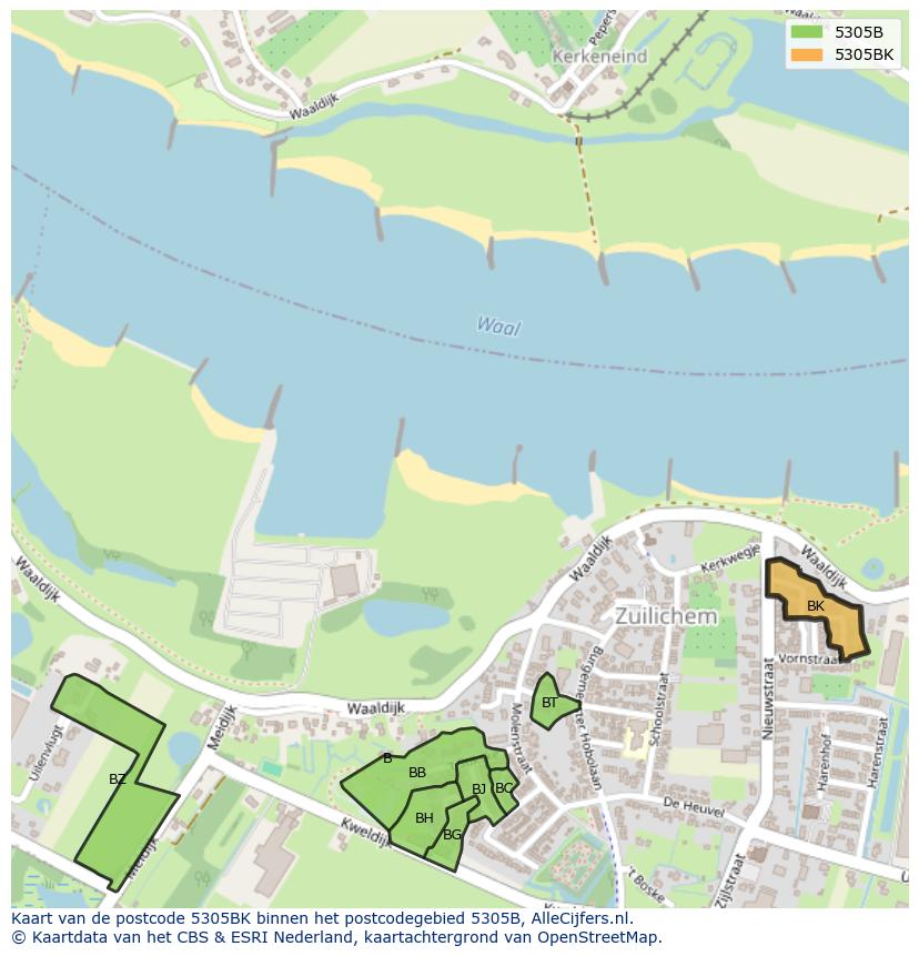 Afbeelding van het postcodegebied 5305 BK op de kaart.