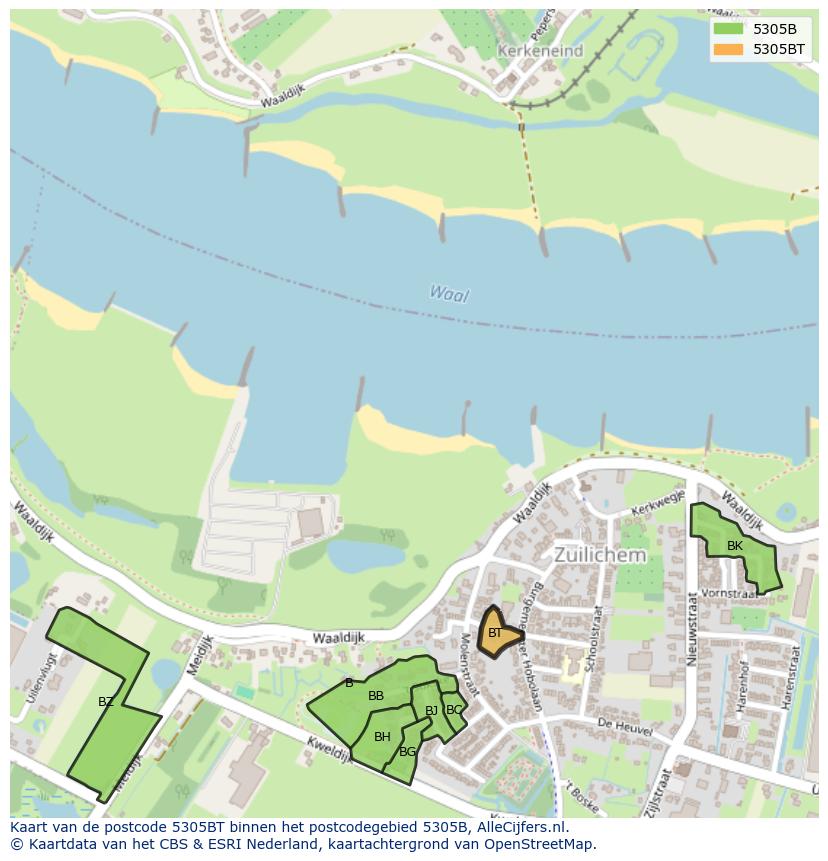 Afbeelding van het postcodegebied 5305 BT op de kaart.
