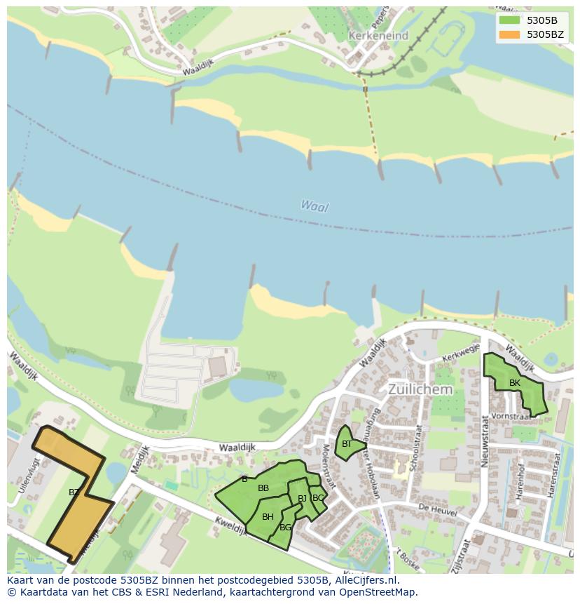Afbeelding van het postcodegebied 5305 BZ op de kaart.