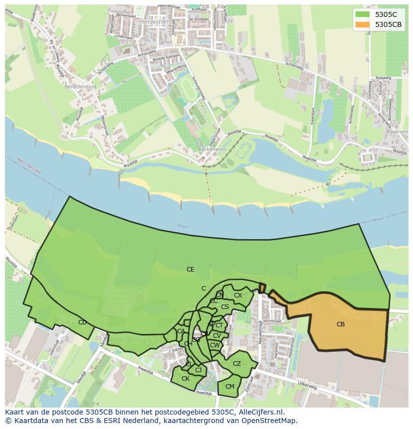 Afbeelding van het postcodegebied 5305 CB op de kaart.