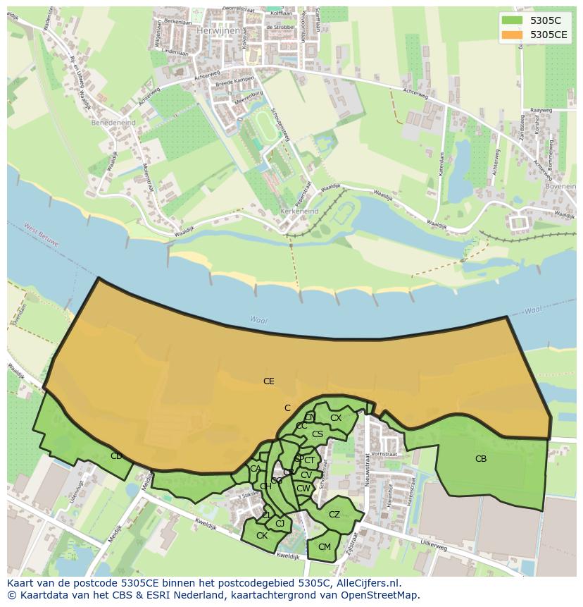Afbeelding van het postcodegebied 5305 CE op de kaart.