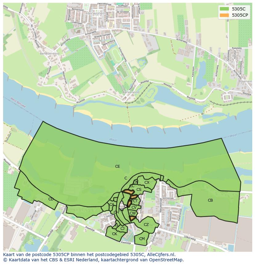 Afbeelding van het postcodegebied 5305 CP op de kaart.