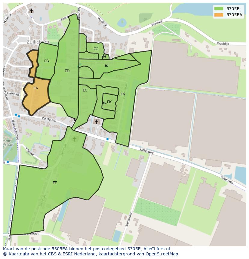 Afbeelding van het postcodegebied 5305 EA op de kaart.