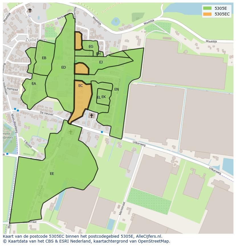 Afbeelding van het postcodegebied 5305 EC op de kaart.