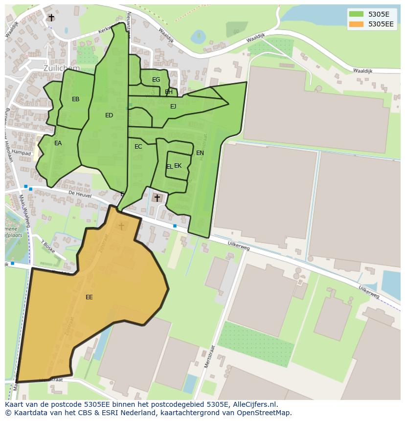 Afbeelding van het postcodegebied 5305 EE op de kaart.