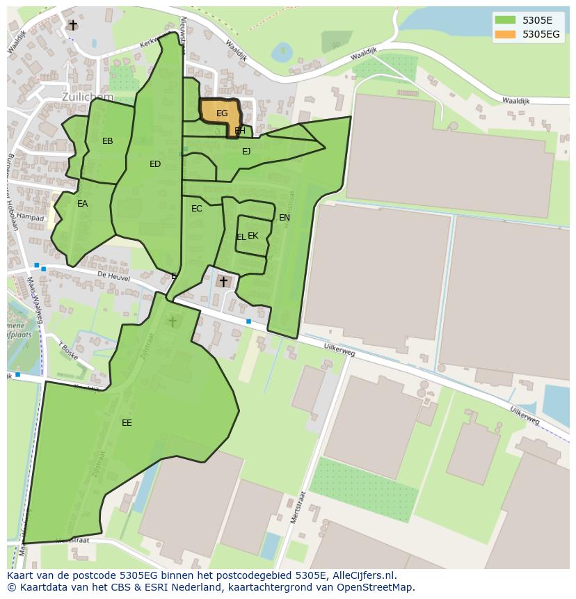 Afbeelding van het postcodegebied 5305 EG op de kaart.