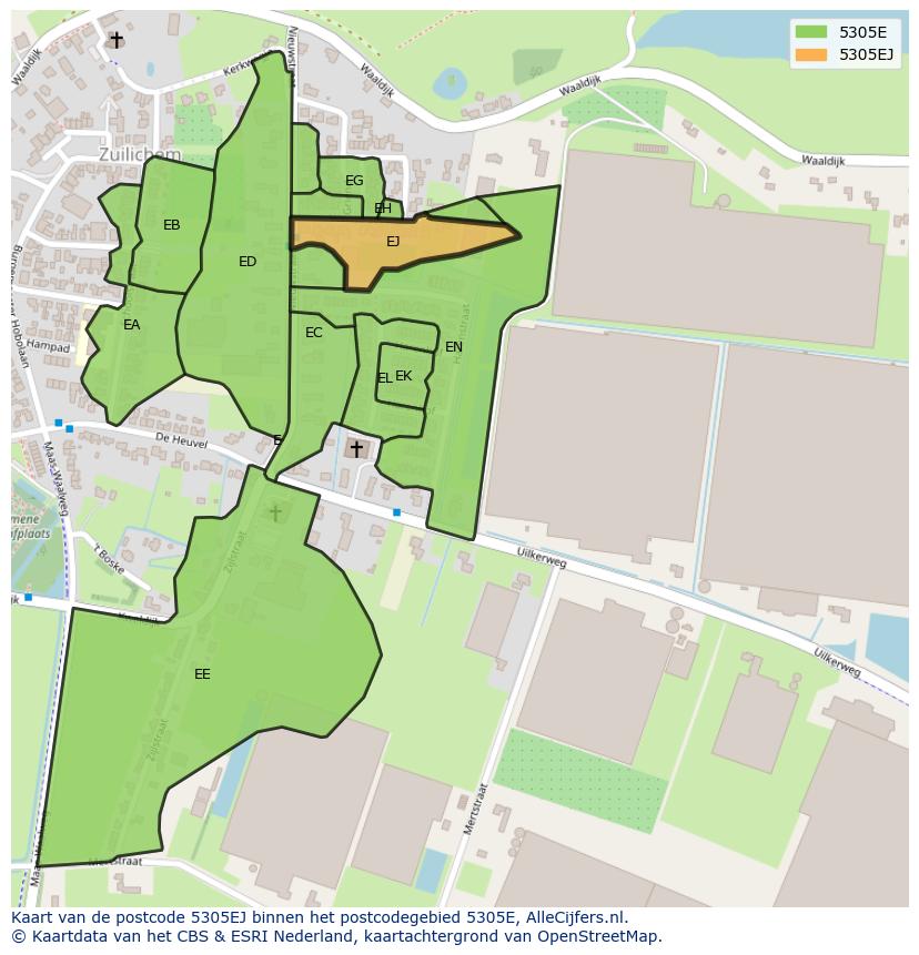 Afbeelding van het postcodegebied 5305 EJ op de kaart.