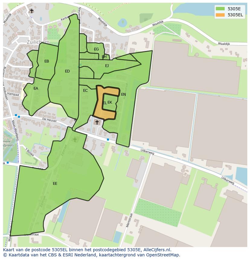 Afbeelding van het postcodegebied 5305 EL op de kaart.