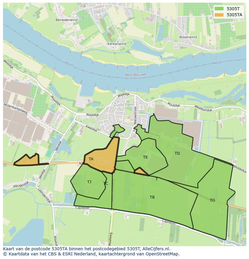 Afbeelding van het postcodegebied 5305 TA op de kaart.