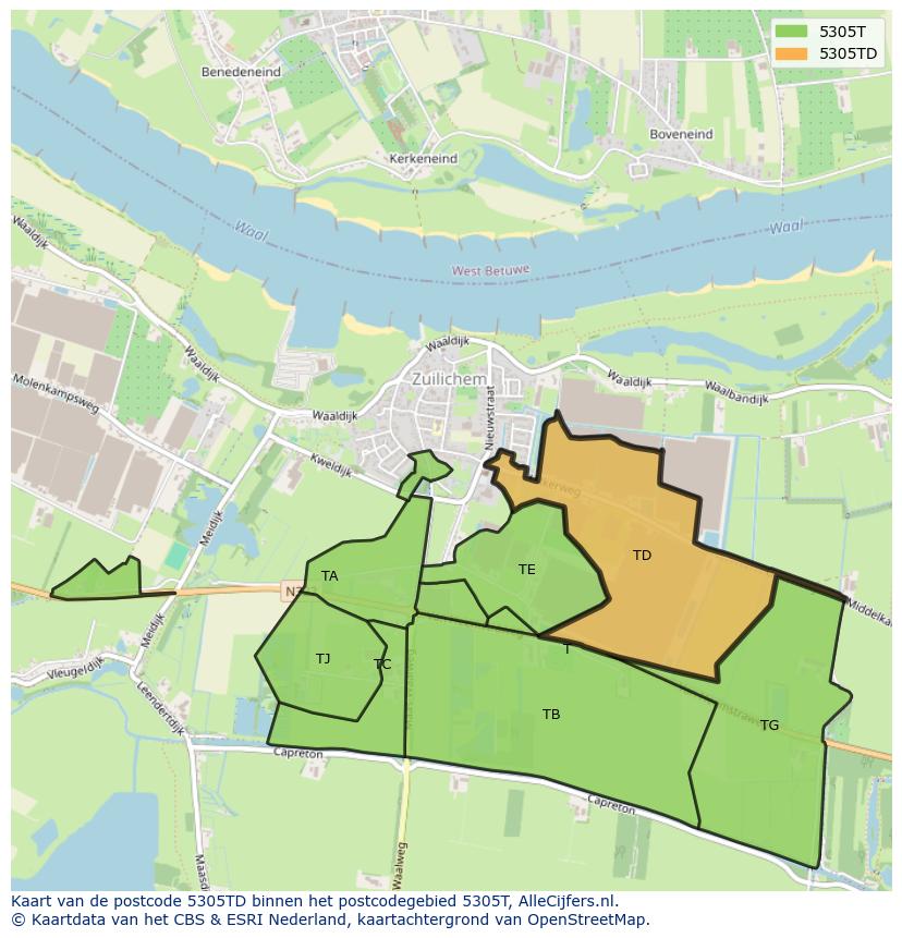 Afbeelding van het postcodegebied 5305 TD op de kaart.