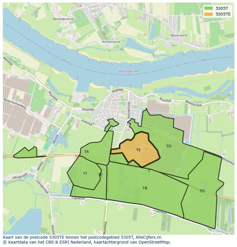 Afbeelding van het postcodegebied 5305 TE op de kaart.