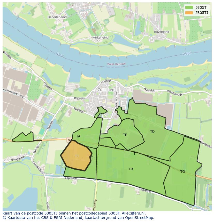 Afbeelding van het postcodegebied 5305 TJ op de kaart.