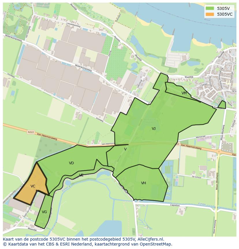 Afbeelding van het postcodegebied 5305 VC op de kaart.