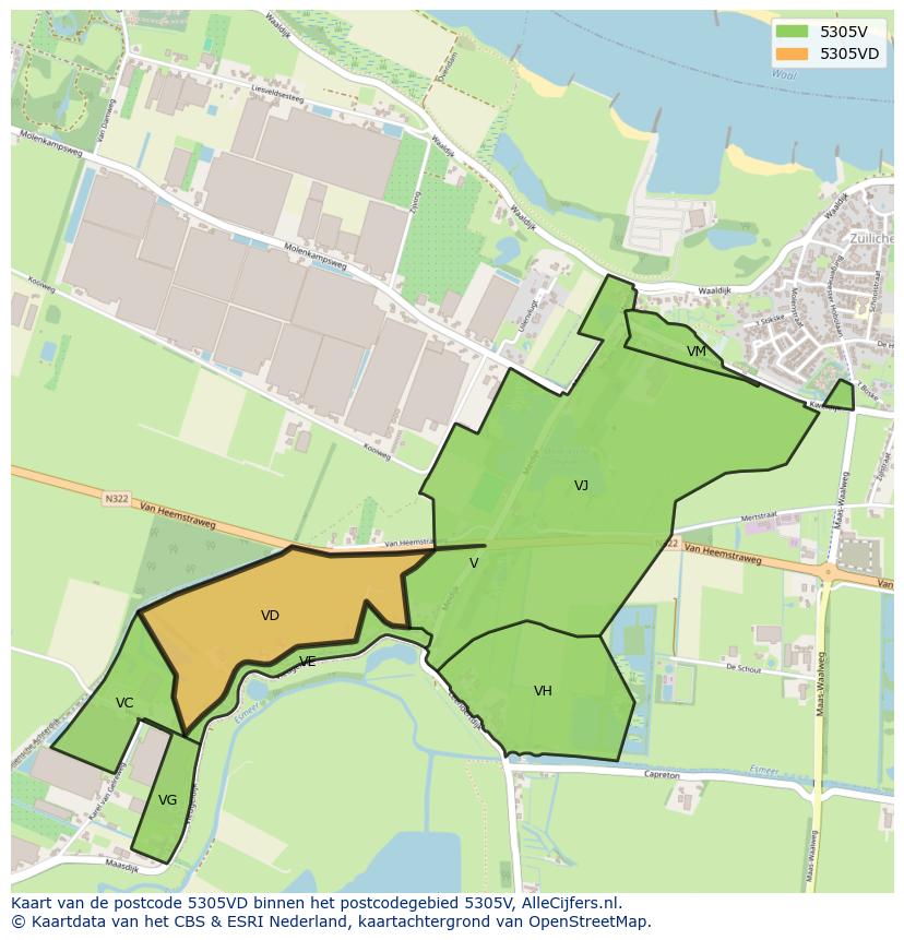 Afbeelding van het postcodegebied 5305 VD op de kaart.