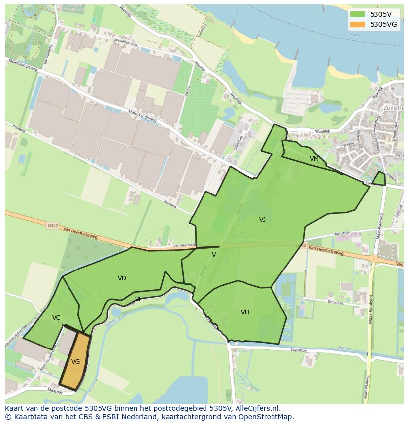 Afbeelding van het postcodegebied 5305 VG op de kaart.