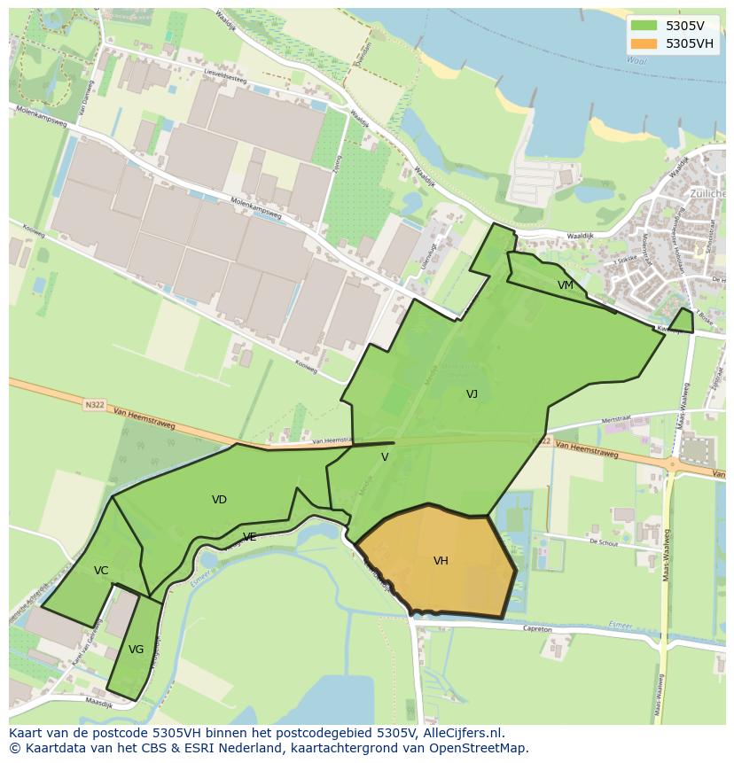 Afbeelding van het postcodegebied 5305 VH op de kaart.