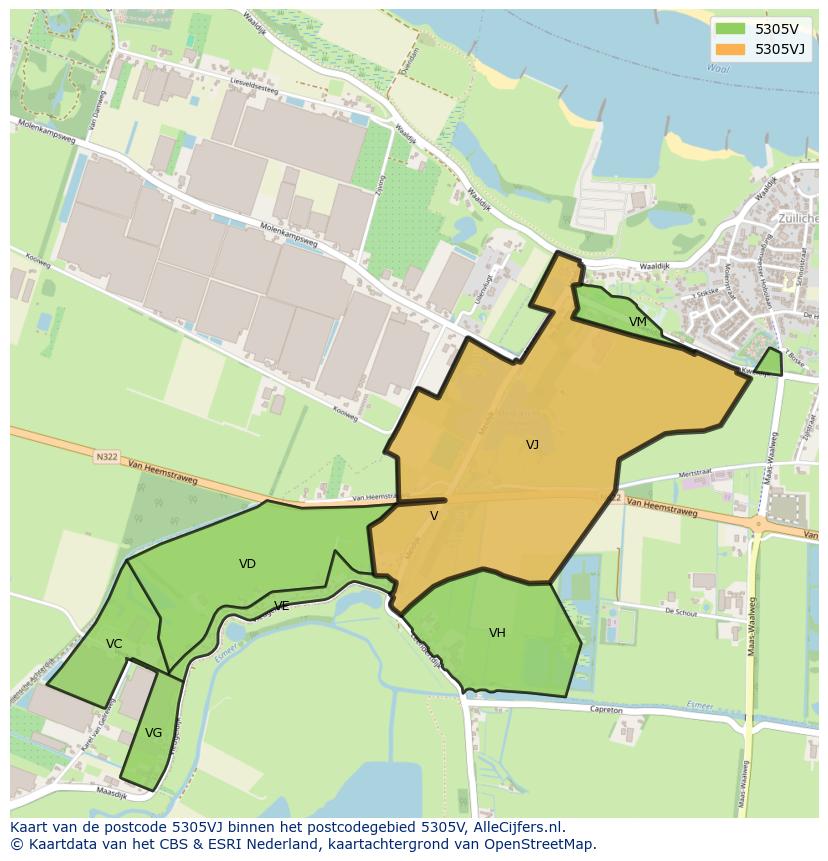 Afbeelding van het postcodegebied 5305 VJ op de kaart.