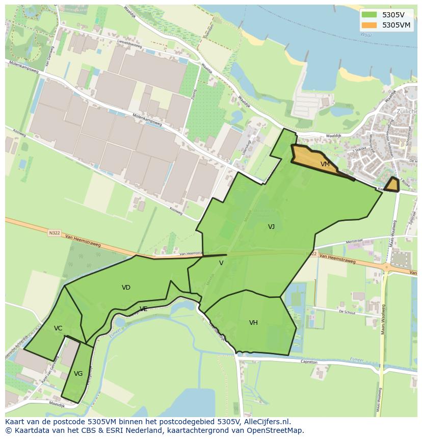 Afbeelding van het postcodegebied 5305 VM op de kaart.