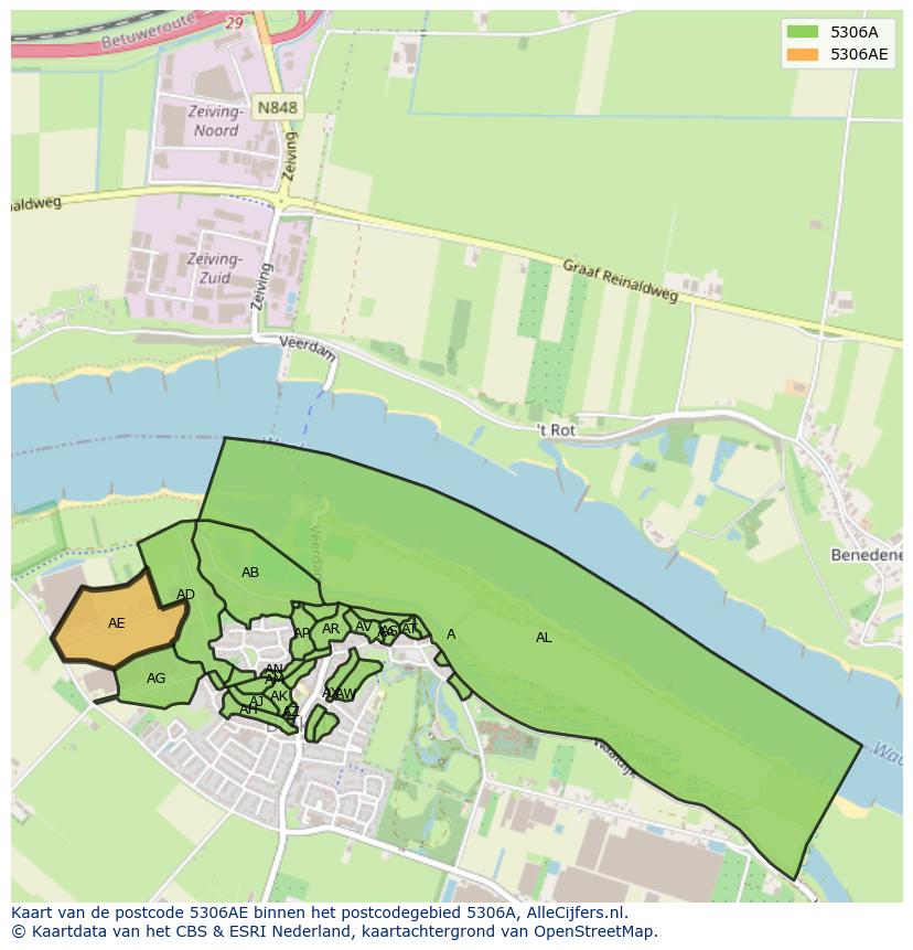 Afbeelding van het postcodegebied 5306 AE op de kaart.