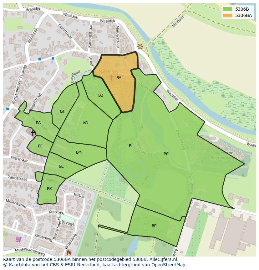 Afbeelding van het postcodegebied 5306 BA op de kaart.