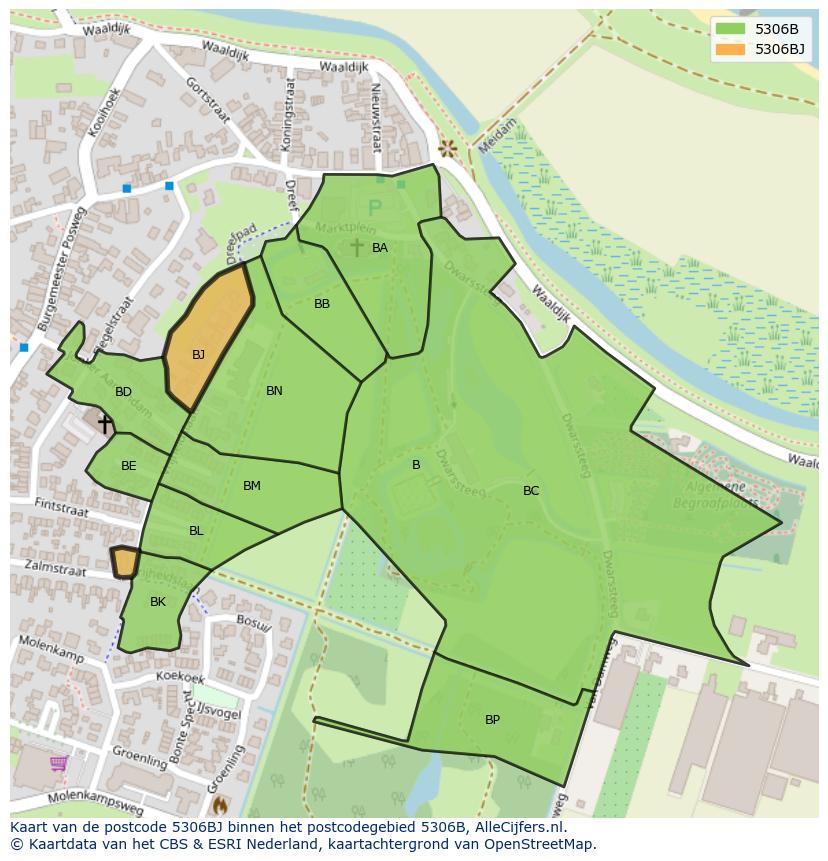 Afbeelding van het postcodegebied 5306 BJ op de kaart.