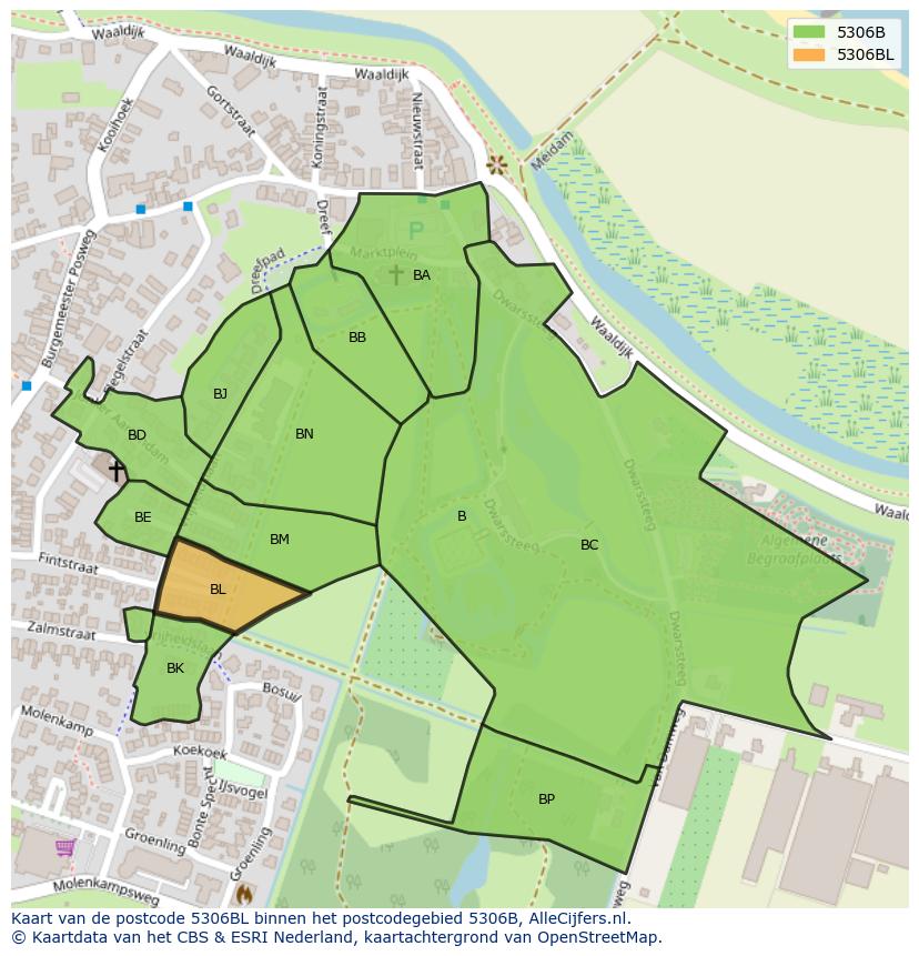 Afbeelding van het postcodegebied 5306 BL op de kaart.