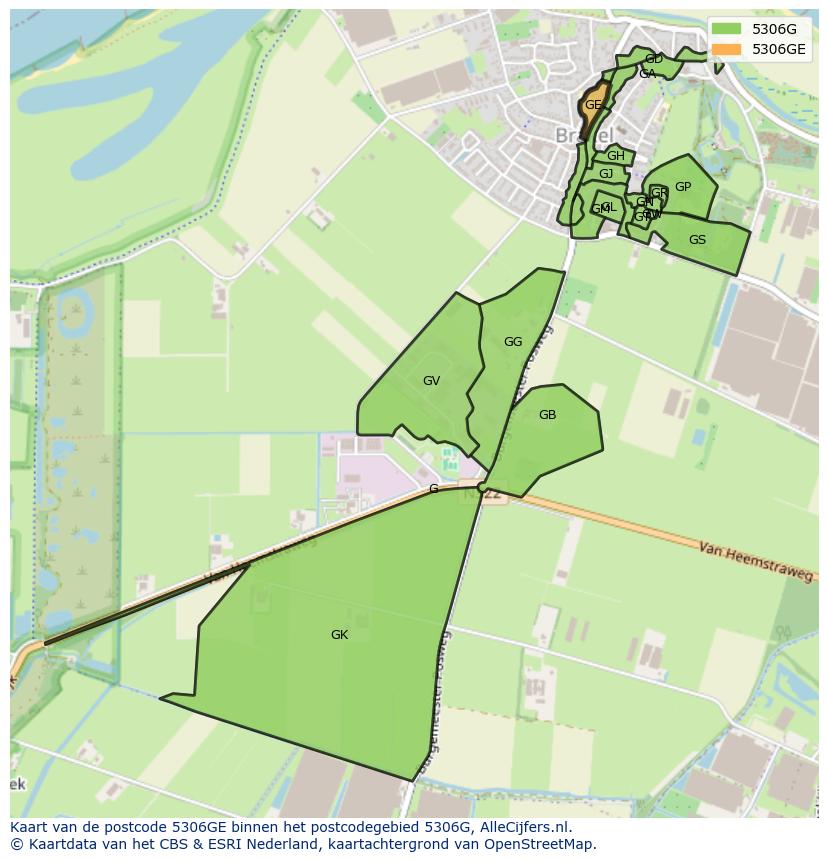 Afbeelding van het postcodegebied 5306 GE op de kaart.