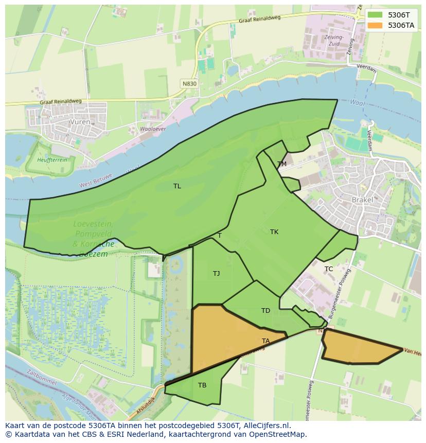 Afbeelding van het postcodegebied 5306 TA op de kaart.
