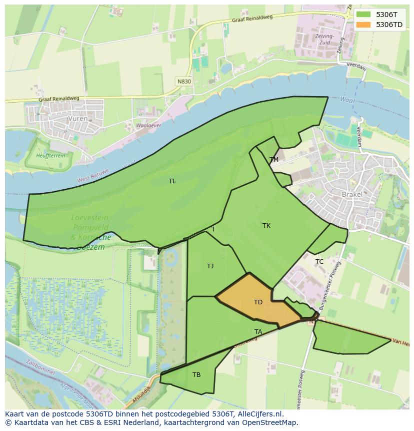 Afbeelding van het postcodegebied 5306 TD op de kaart.