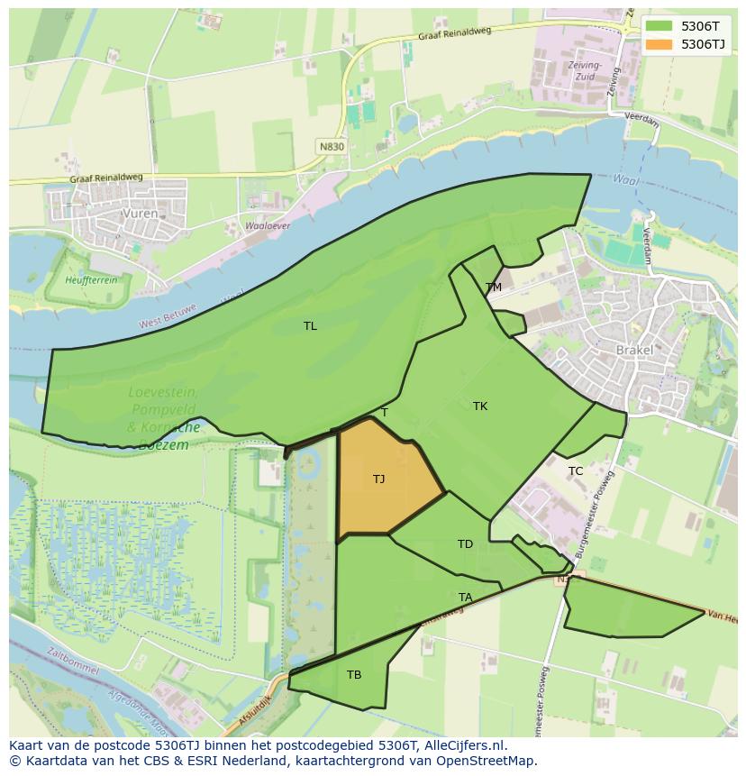 Afbeelding van het postcodegebied 5306 TJ op de kaart.