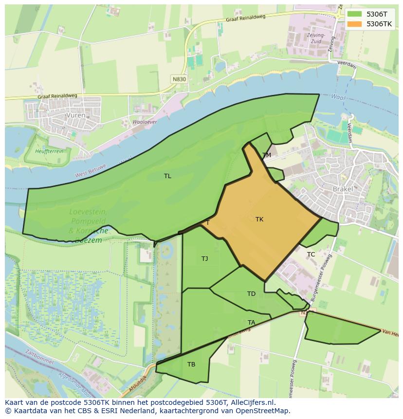 Afbeelding van het postcodegebied 5306 TK op de kaart.