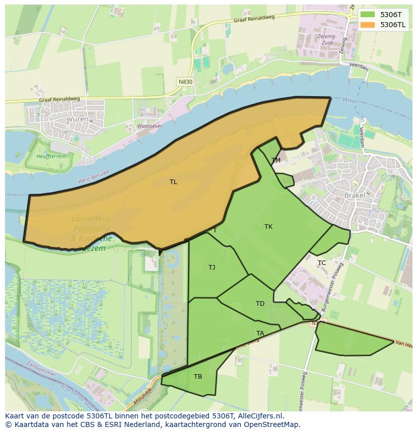 Afbeelding van het postcodegebied 5306 TL op de kaart.