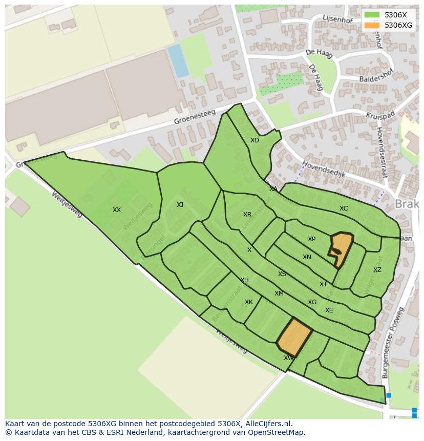 Afbeelding van het postcodegebied 5306 XG op de kaart.