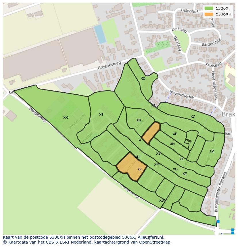 Afbeelding van het postcodegebied 5306 XH op de kaart.