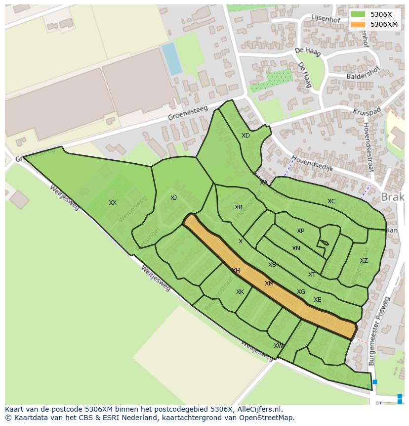 Afbeelding van het postcodegebied 5306 XM op de kaart.