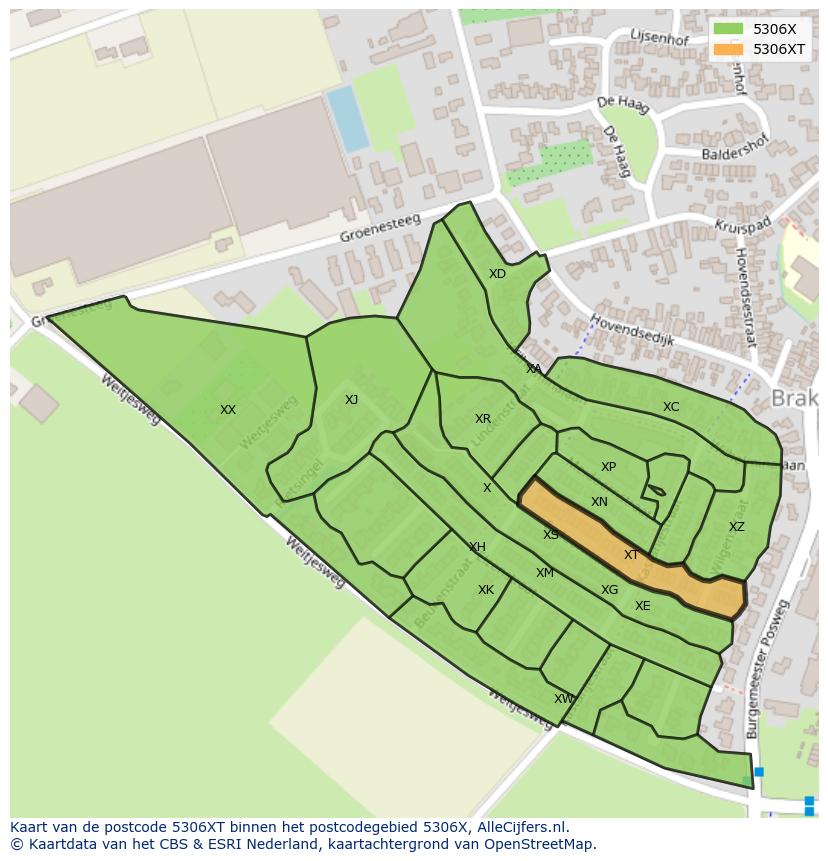 Afbeelding van het postcodegebied 5306 XT op de kaart.