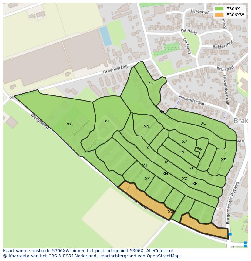 Afbeelding van het postcodegebied 5306 XW op de kaart.