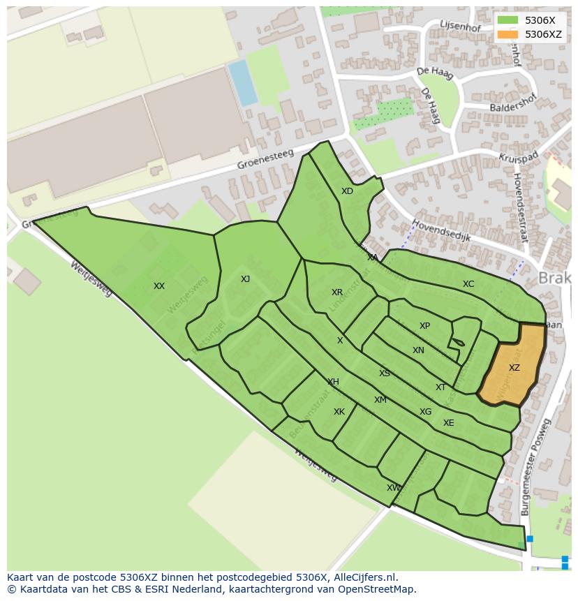 Afbeelding van het postcodegebied 5306 XZ op de kaart.
