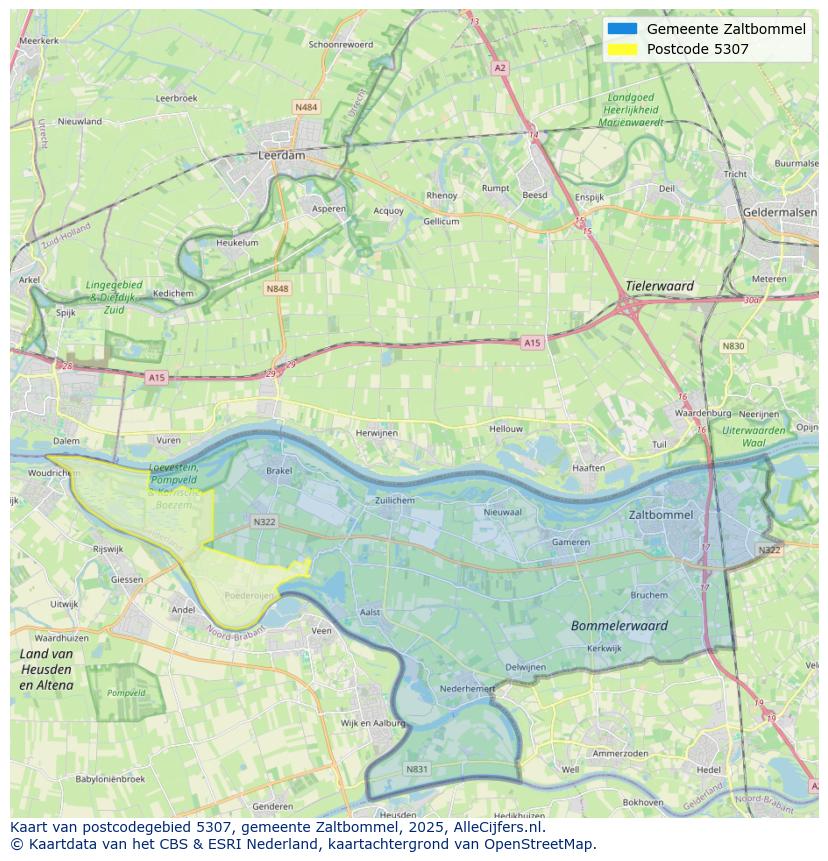 Afbeelding van het postcodegebied 5307 op de kaart.