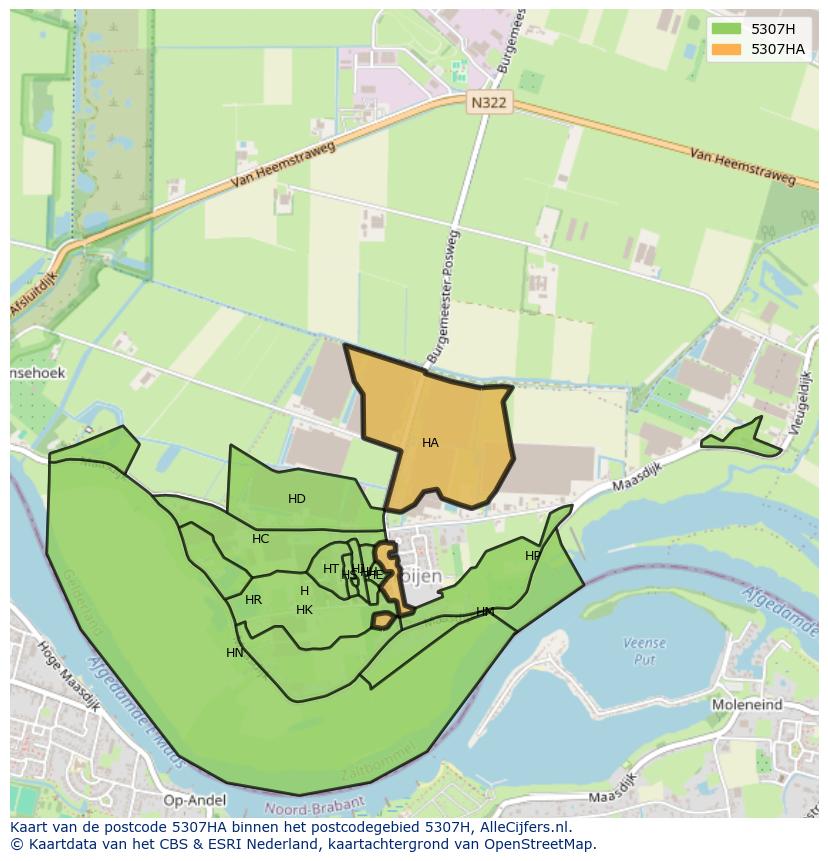 Afbeelding van het postcodegebied 5307 HA op de kaart.