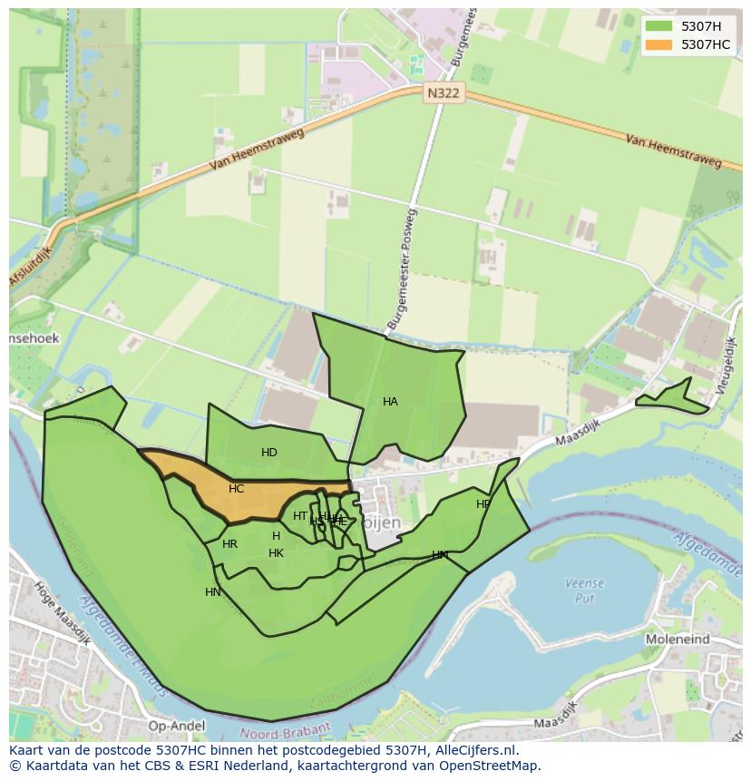 Afbeelding van het postcodegebied 5307 HC op de kaart.