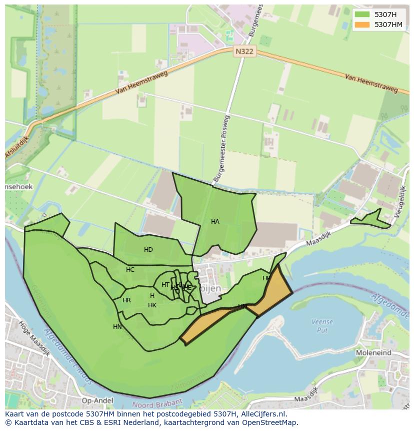 Afbeelding van het postcodegebied 5307 HM op de kaart.