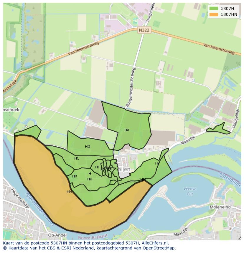 Afbeelding van het postcodegebied 5307 HN op de kaart.