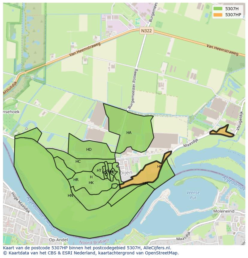 Afbeelding van het postcodegebied 5307 HP op de kaart.