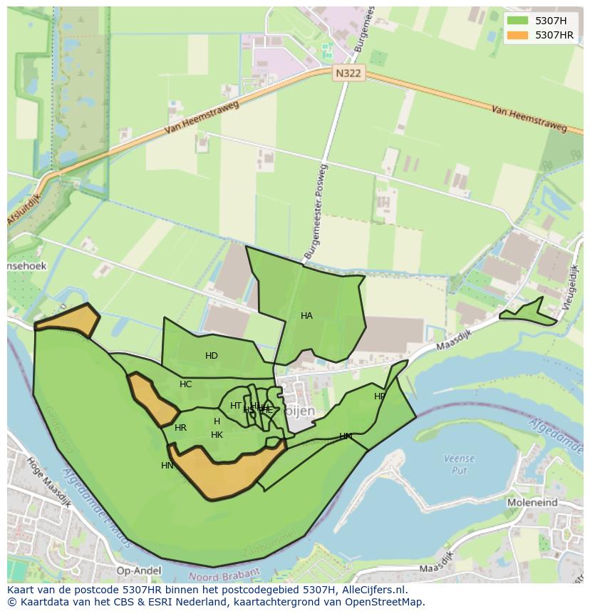 Afbeelding van het postcodegebied 5307 HR op de kaart.