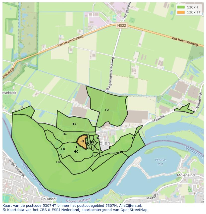 Afbeelding van het postcodegebied 5307 HT op de kaart.