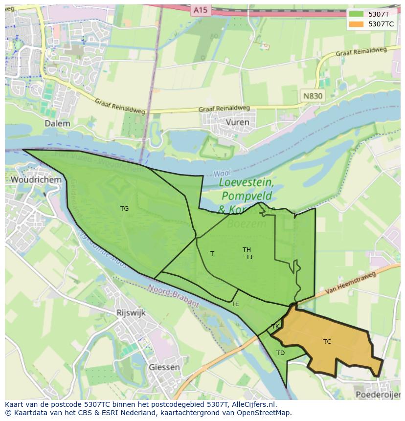Afbeelding van het postcodegebied 5307 TC op de kaart.