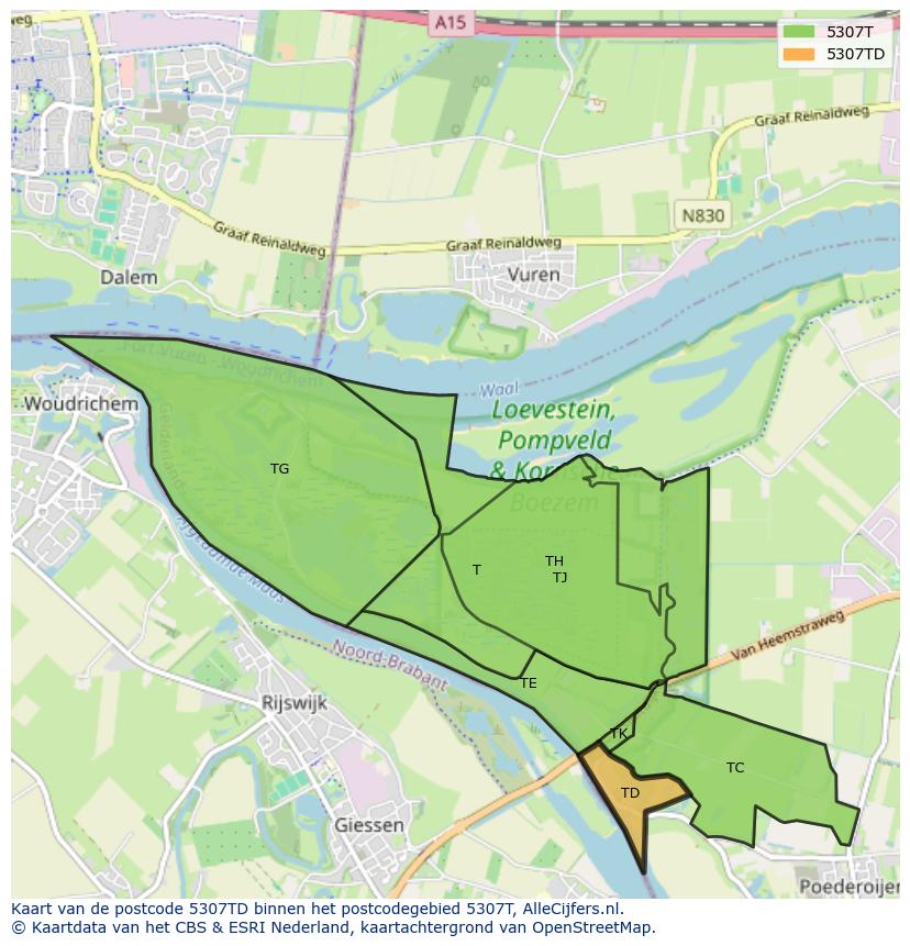 Afbeelding van het postcodegebied 5307 TD op de kaart.